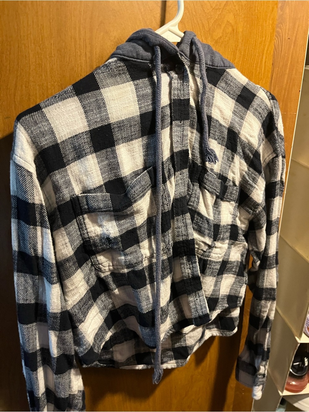 American Eagle Outfitters Black and White Plaid Teddy Jacket with Hood